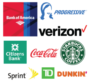 Bank of America, Progressive, Verizon, Citizens Bank, Coca-Cola, Starbucks, Sprint, TD, Dunkin'